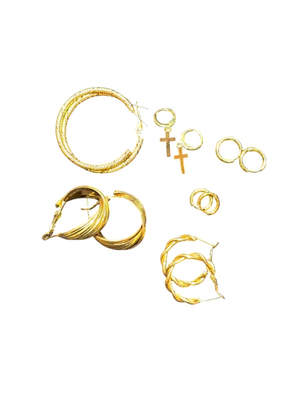 Gold Tone Mixed Hoop and Cross‎ Earring Set - Pack of Multiple Pairs